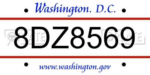 8DZ8569 District Of Columbia License Plate
