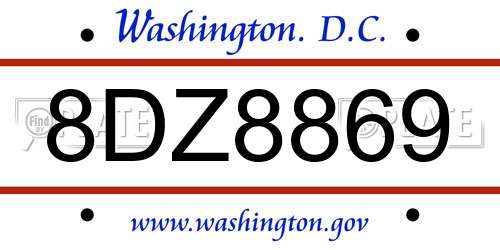 8DZ8869 District Of Columbia License Plate