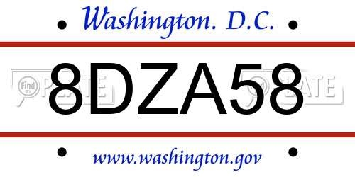 8DZA58 District Of Columbia License Plate