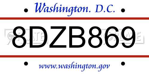 8DZB869 District Of Columbia License Plate