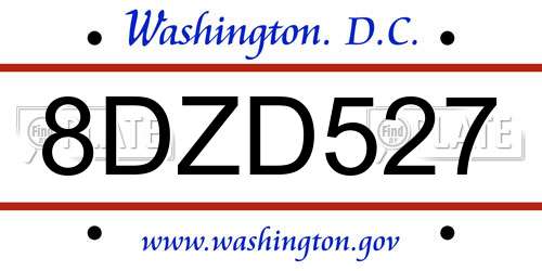 8DZD527 District Of Columbia License Plate