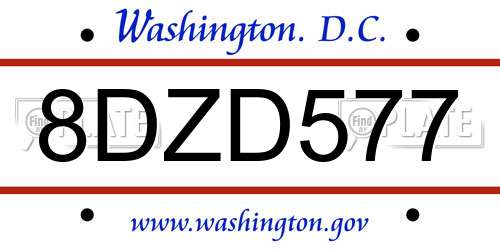 8DZD577 District Of Columbia License Plate
