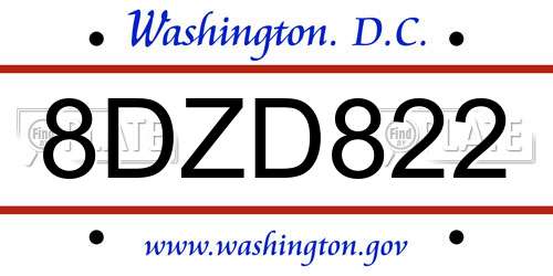 8DZD822 District Of Columbia License Plate