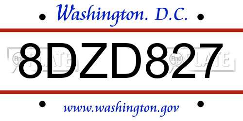 8DZD827 District Of Columbia License Plate