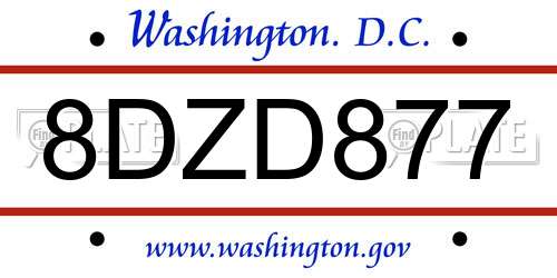 8DZD877 District Of Columbia License Plate