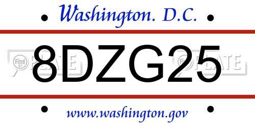 8DZG25 District Of Columbia License Plate