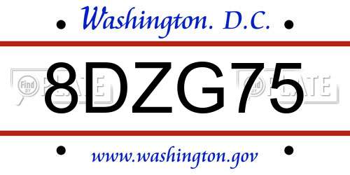 8DZG75 District Of Columbia License Plate