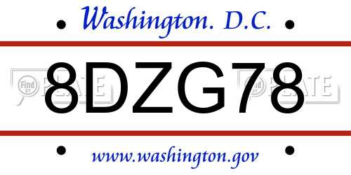 8DZG78 District Of Columbia License Plate