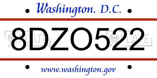 8DZO522 District Of Columbia License Plate