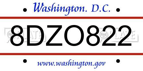 8DZO822 District Of Columbia License Plate