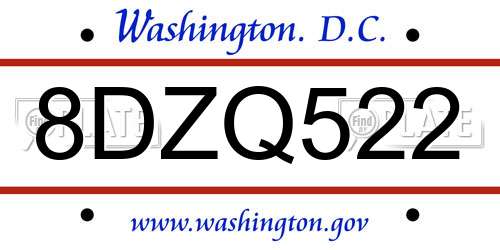 8DZQ522 District Of Columbia License Plate