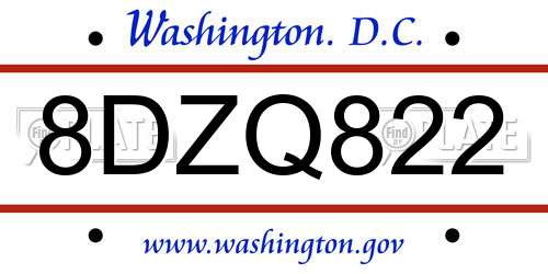 8DZQ822 District Of Columbia License Plate