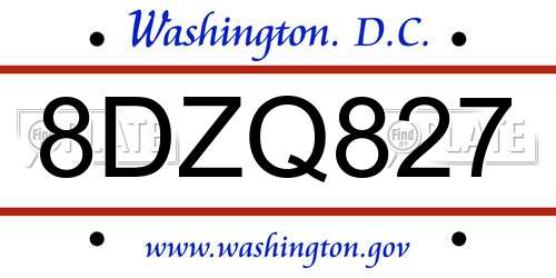 8DZQ827 District Of Columbia License Plate