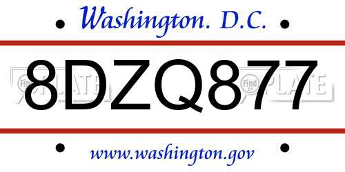 8DZQ877 District Of Columbia License Plate