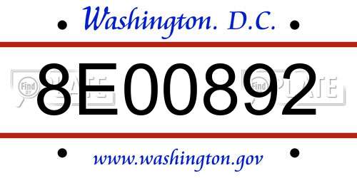 8E00892 District Of Columbia License Plate