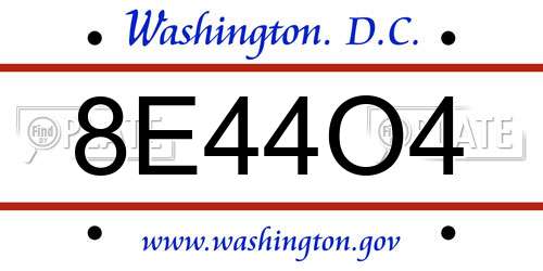 8E44O4 District Of Columbia License Plate