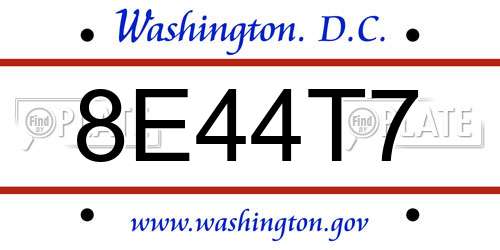 8E44T7 District Of Columbia License Plate