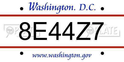 8E44Z7 District Of Columbia License Plate