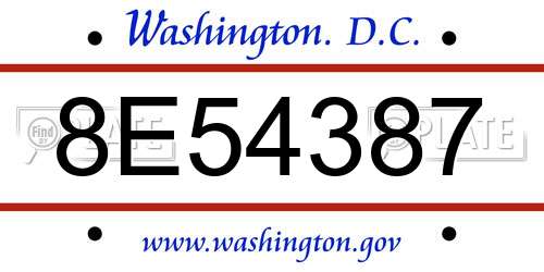 8E54387 District Of Columbia License Plate