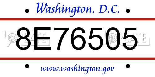 8E76505 District Of Columbia License Plate