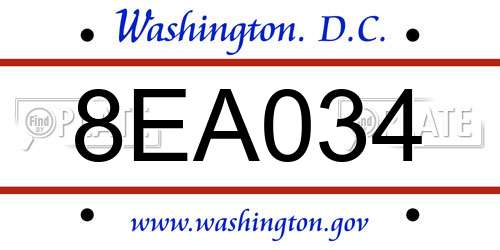 8EA034 District Of Columbia License Plate