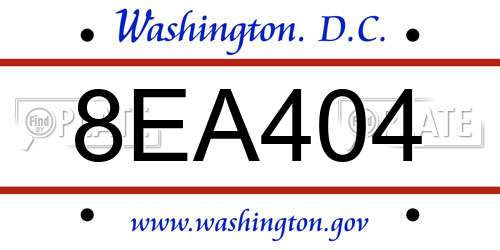 8EA404 District Of Columbia License Plate