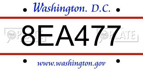 8EA477 District Of Columbia License Plate
