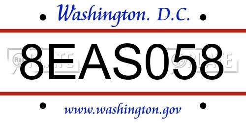 8EAS058 District Of Columbia License Plate