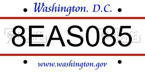 8EAS085 District Of Columbia License Plate