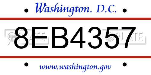 8EB4357 District Of Columbia License Plate