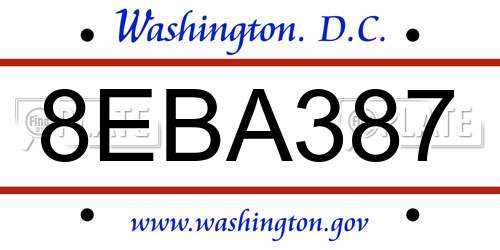 8EBA387 District Of Columbia License Plate