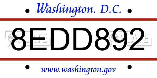 8EDD892 District Of Columbia License Plate