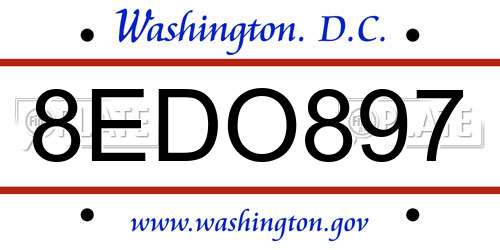 8EDO897 District Of Columbia License Plate