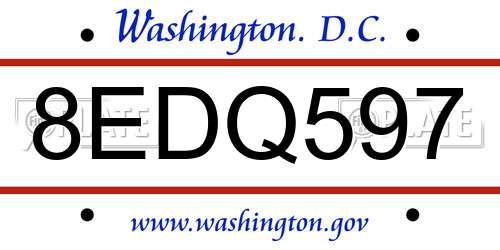8EDQ597 District Of Columbia License Plate