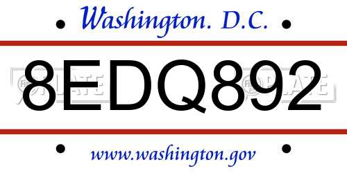 8EDQ892 District Of Columbia License Plate