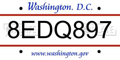 8EDQ897 District Of Columbia License Plate
