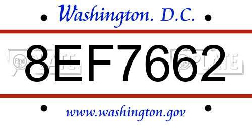 8EF7662 District Of Columbia License Plate