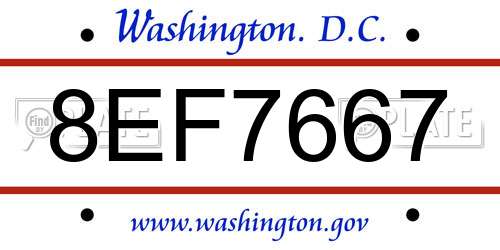 8EF7667 District Of Columbia License Plate