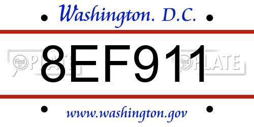8EF911 District Of Columbia License Plate