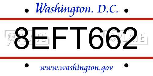 8EFT662 District Of Columbia License Plate