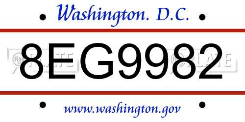 8EG9982 District Of Columbia License Plate