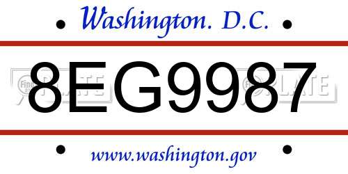 8EG9987 District Of Columbia License Plate