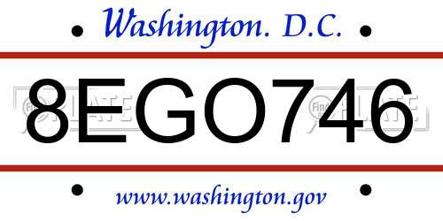8EGO746 District Of Columbia License Plate