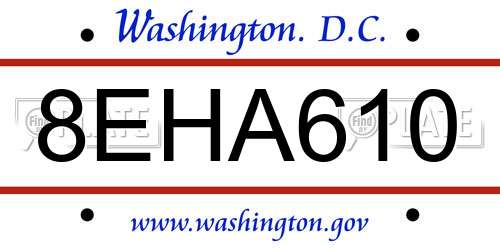 8EHA610 District Of Columbia License Plate