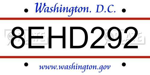 8EHD292 District Of Columbia License Plate