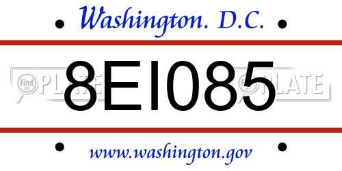 8EI085 District Of Columbia License Plate