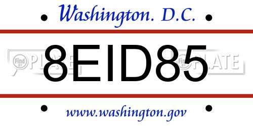 8EID85 District Of Columbia License Plate