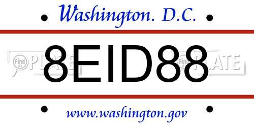 8EID88 District Of Columbia License Plate