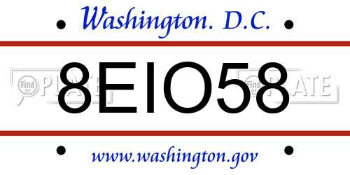8EIO58 District Of Columbia License Plate