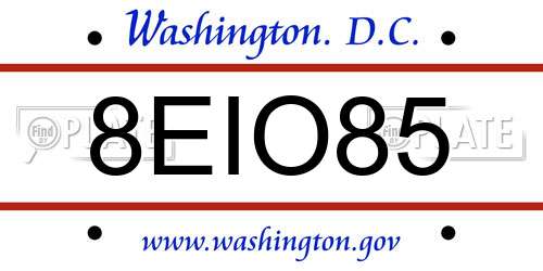 8EIO85 District Of Columbia License Plate